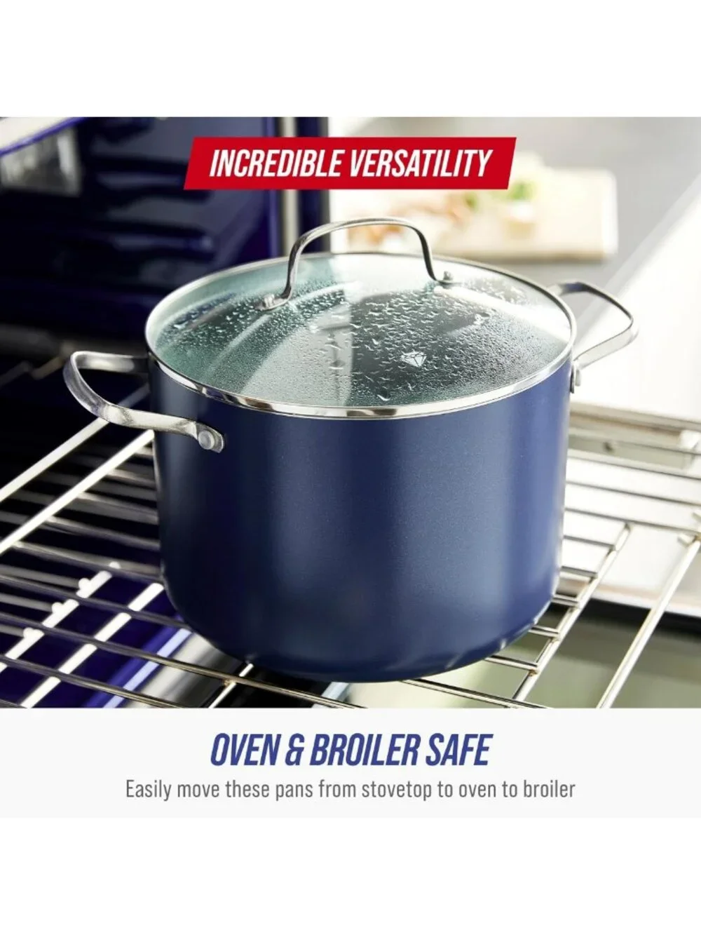 8QT Blue Diamond Ceramic Nonstick Stockpot with Lid - Durable, Easy Clean